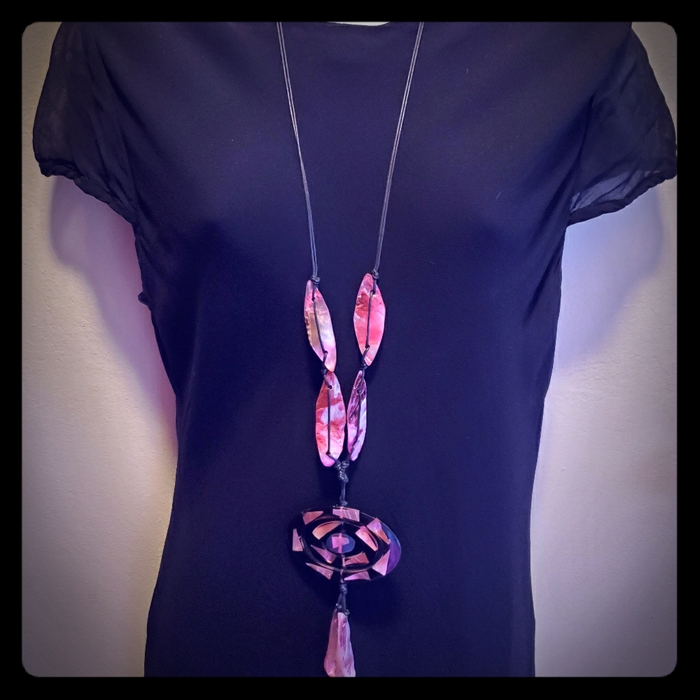 Women's BOHO style long necklace in pink